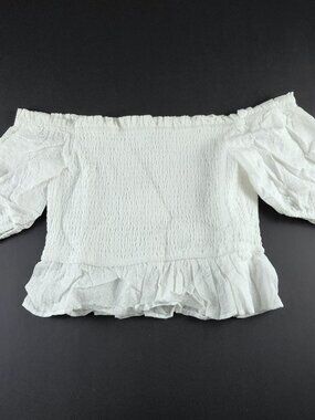Lost + Wander Coconut Vine Babydoll Crop Top Women's L White Smocked Cotton
